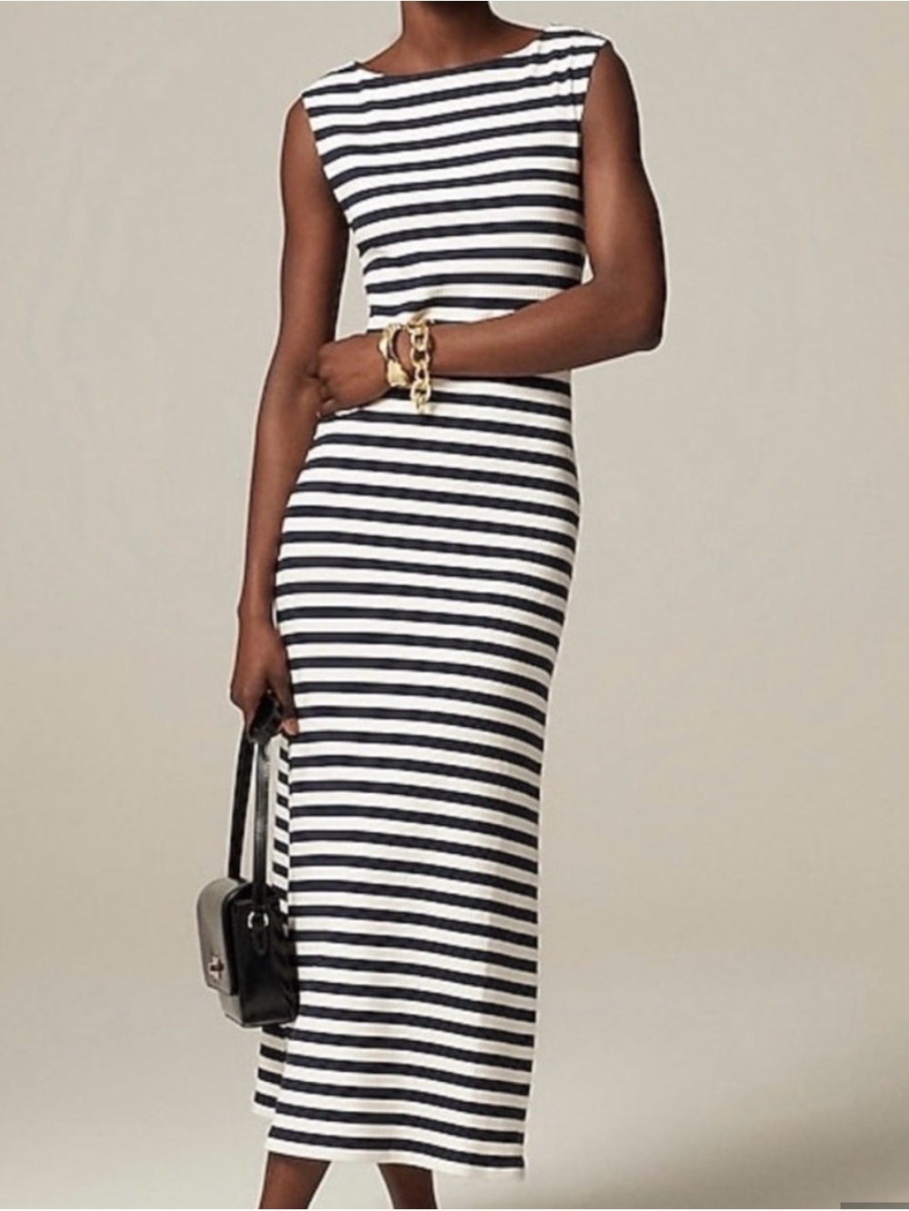Knit boatneck midi dress in stripe